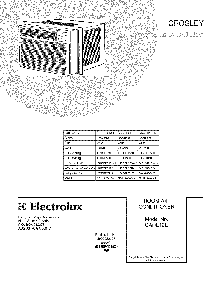 COVER Diagram and Parts List for CAHE12ER12  Crosley Air Conditioner