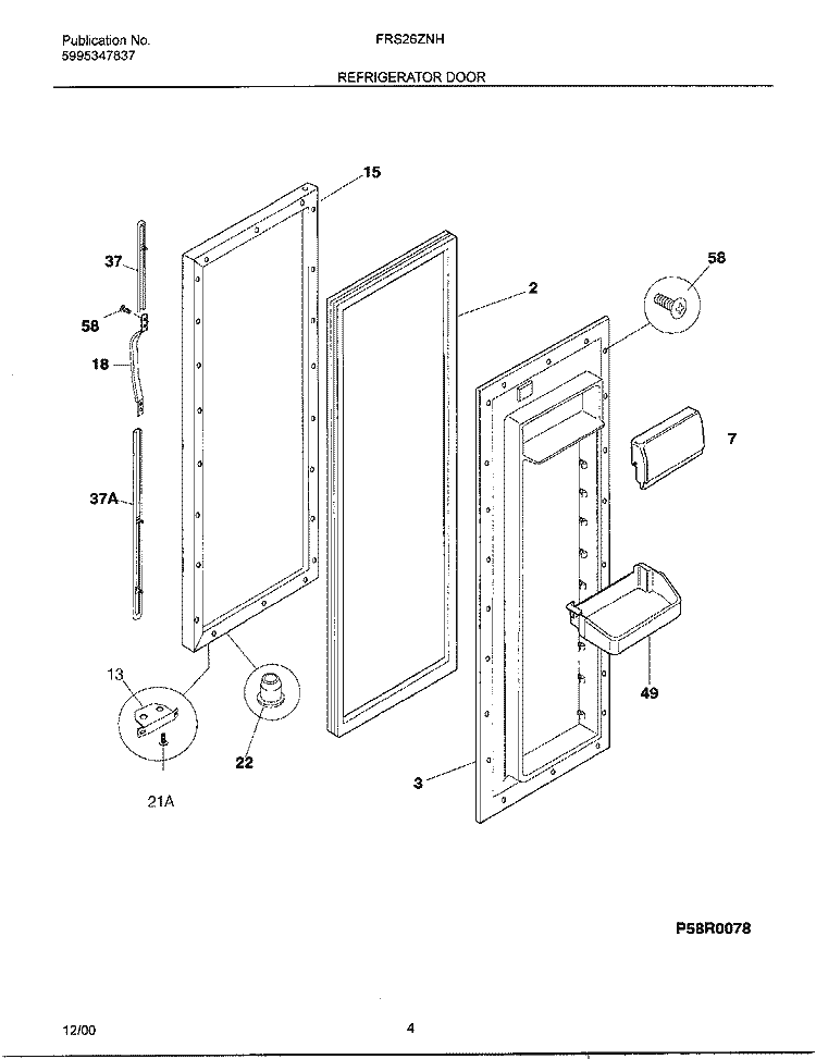 REFRIGERATOR DOOR Diagram and Parts List for FRS26ZNHB5  Frigidaire Refrigerator