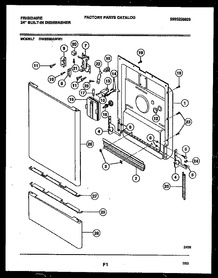 DOOR PARTS Diagram and Parts List for DW6500AWW1  Frigidaire Dishwasher