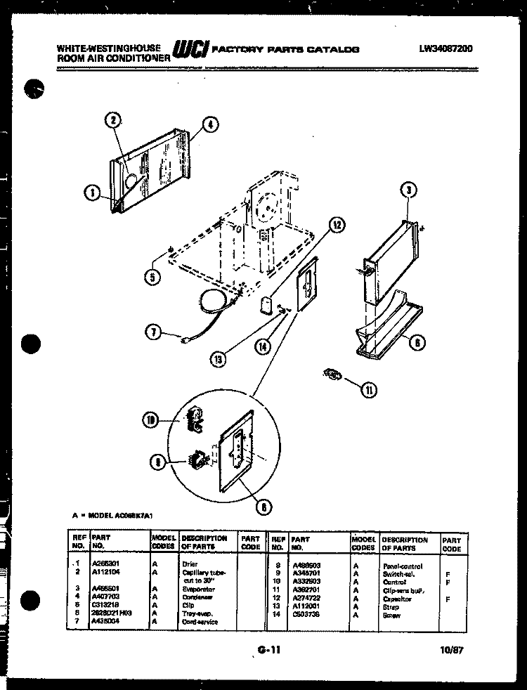 ELECTRICAL PARTS Diagram and Parts List for AC065K7A1  Frigidaire Air Conditioner