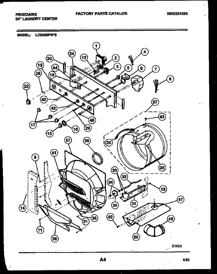 CONSOLE, CONTROLS AND DRUM Diagram and Parts List for LCE462PL0  Frigidaire Washer