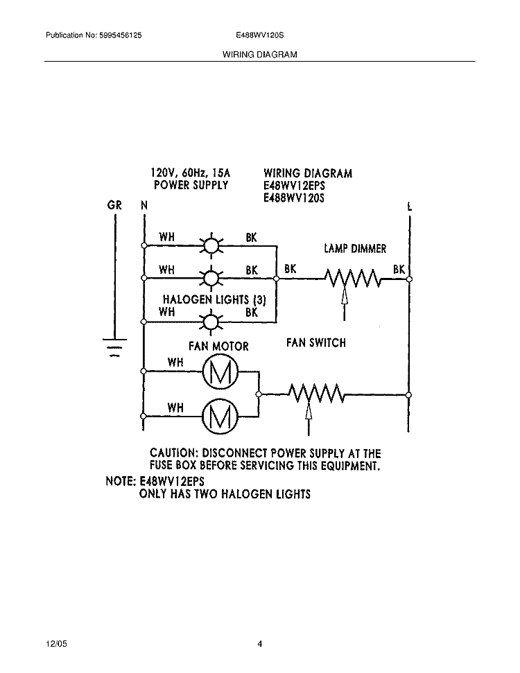 WIRING DIAGRAM Diagram and Parts List for E488WV120S  Electrolux Range Hood