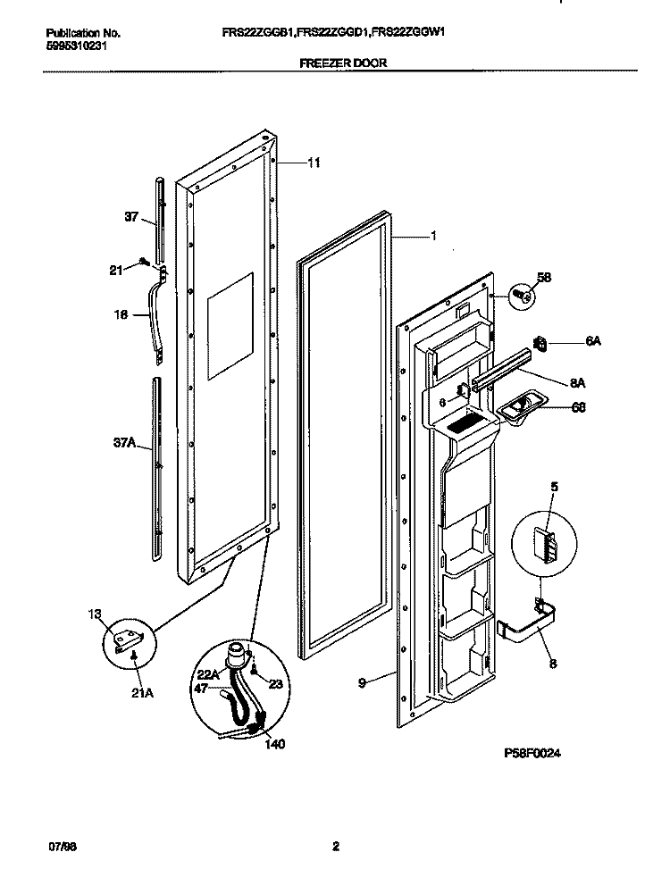 FREEZER DOOR Diagram and Parts List for FRS22ZGGD1  Frigidaire Refrigerator