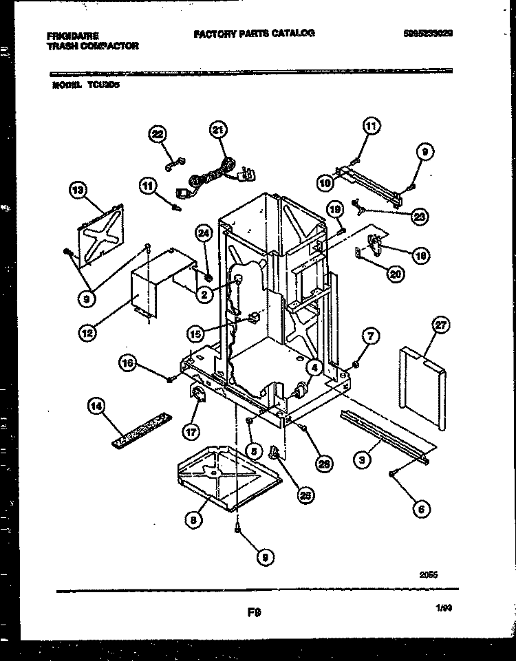 INTERIOR PARTS Diagram and Parts List for TCU3D5  Frigidaire Trash Compactor