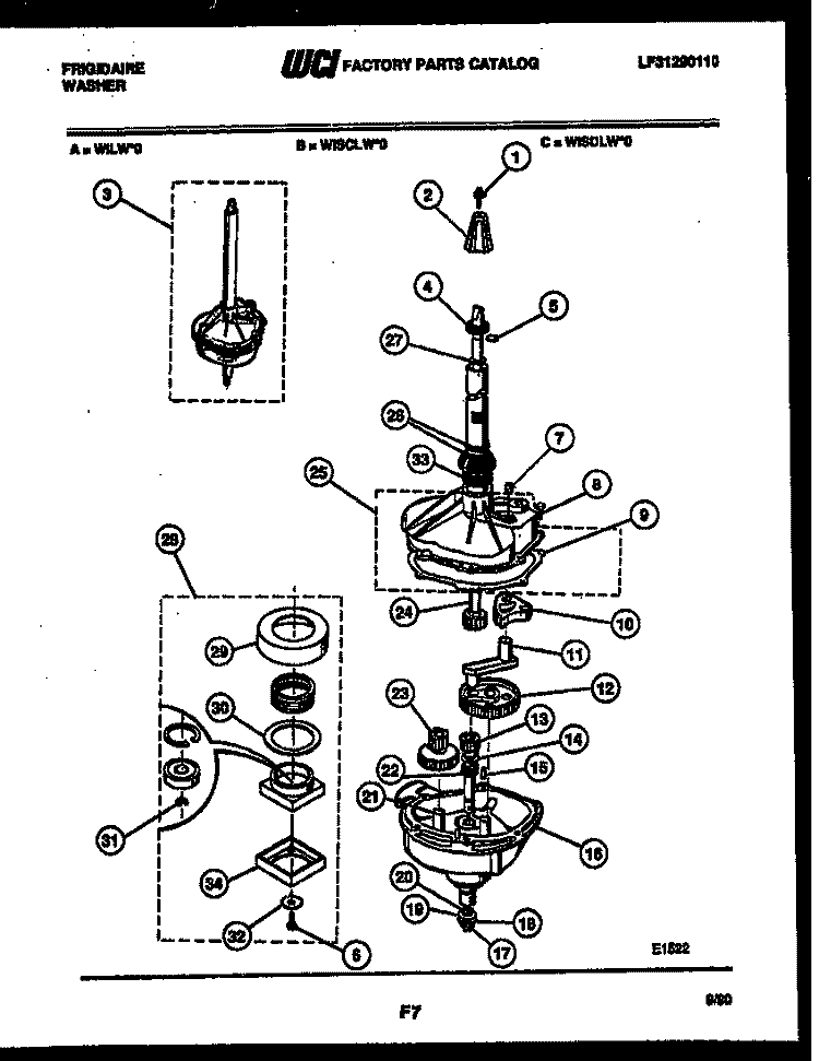 TRANSMISSION PARTS Diagram and Parts List for WISCLL0  Frigidaire Washer