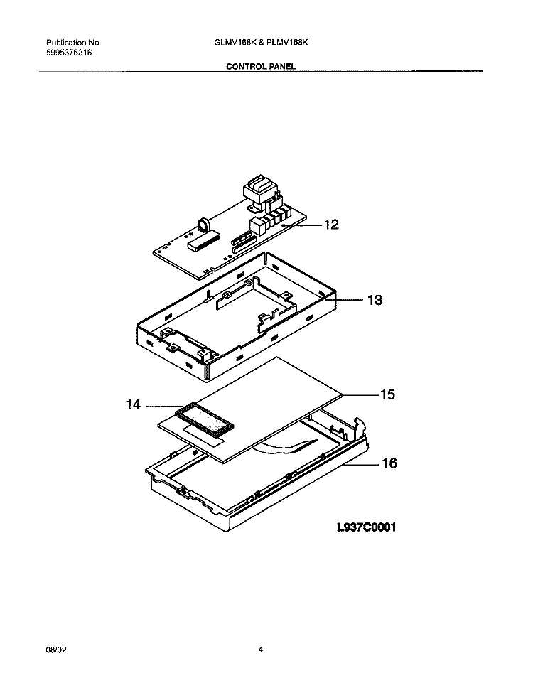 CONTROL PANEL Diagram and Parts List for GLMV168KS2  Frigidaire Microwave