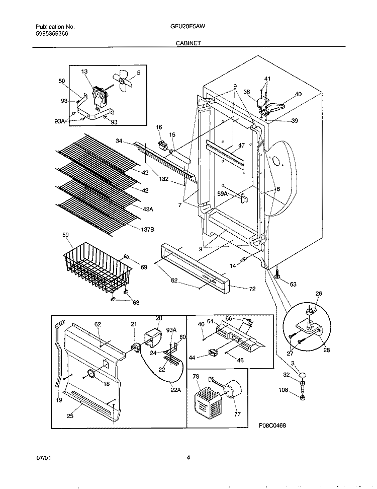 CABINET Diagram and Parts List for GFU20F5AW0  Gibson Freezer