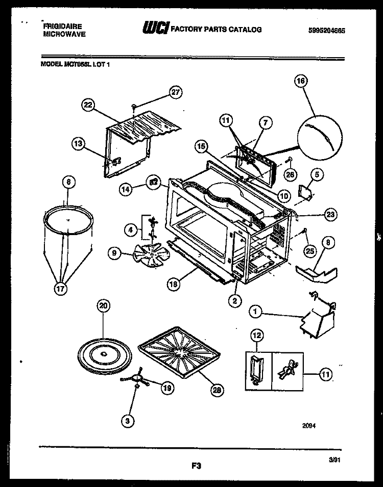 WRAPPER AND BODY PARTS Diagram and Parts List for MCT855L1  Frigidaire Microwave