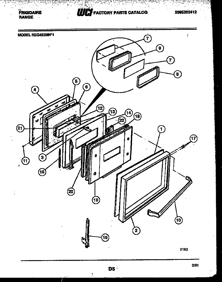 DOOR PARTS Diagram and Parts List for REG433MNW1  Frigidaire Range