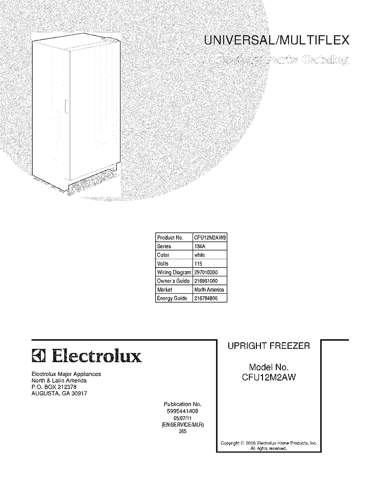 COVER Diagram and Parts List for CFU12M2AW9  Uni Freezer
