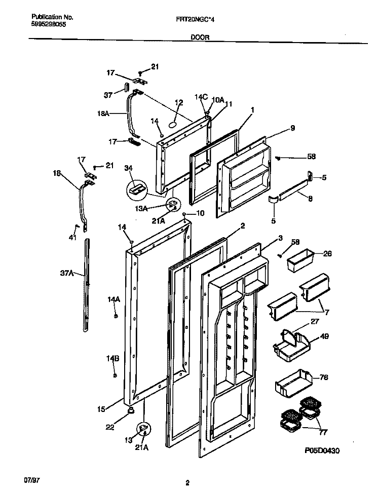 DOORS Diagram and Parts List for FRT20NGCB4  Frigidaire Refrigerator