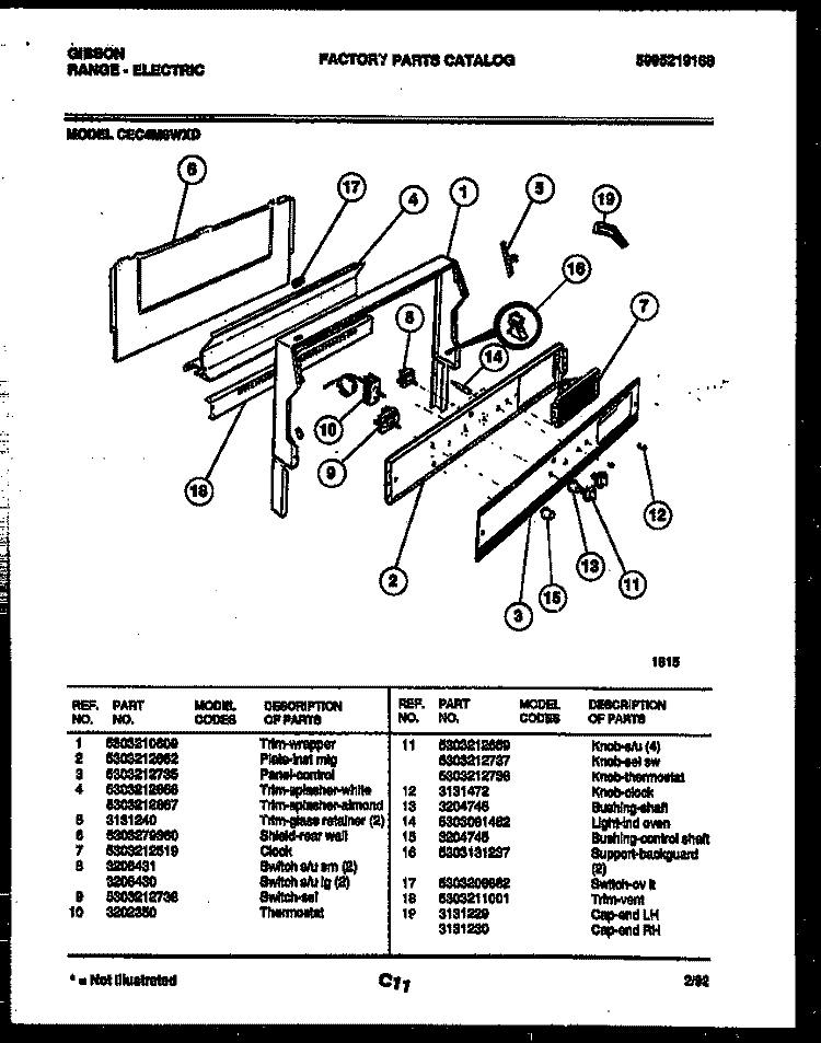BACKGUARD Diagram and Parts List for CEC4M6WXD  Gibson Range