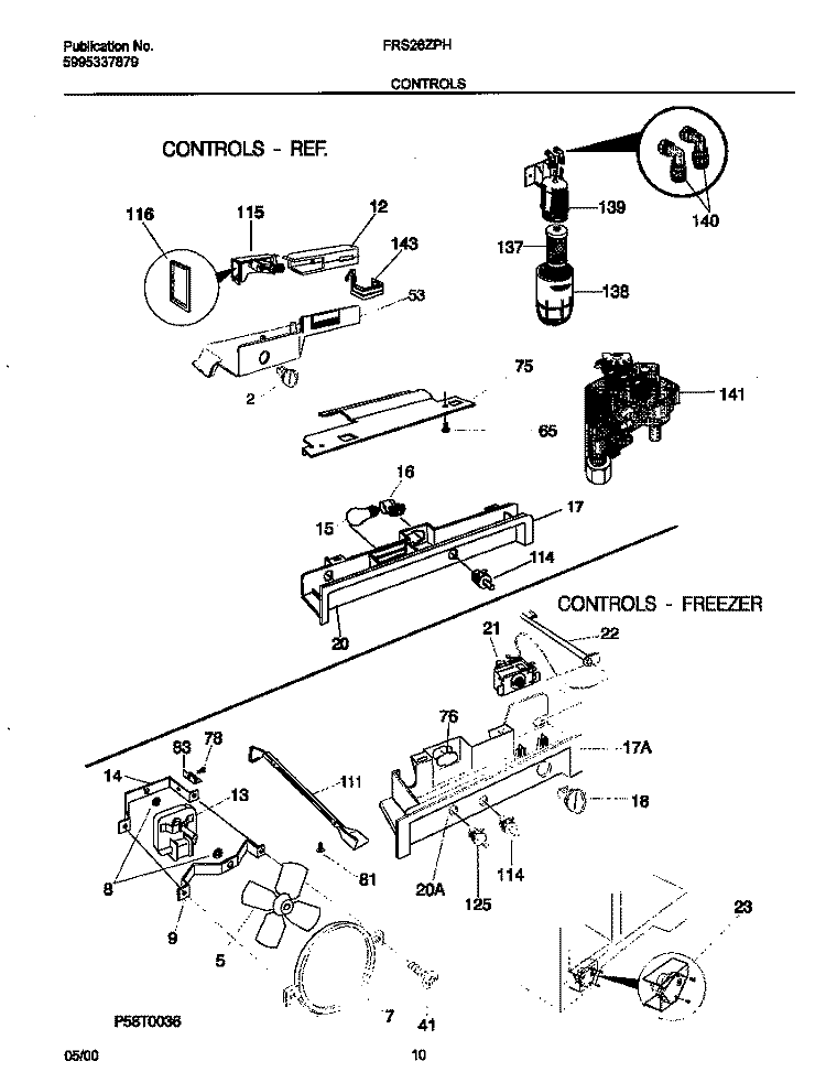 CONTROLS Diagram and Parts List for FRS26ZPHD2  Frigidaire Refrigerator