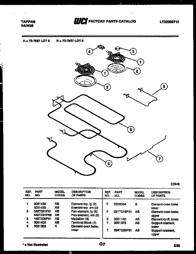 BROILER PARTS Diagram and Parts List for 73-7857-00-05  Tappan Range
