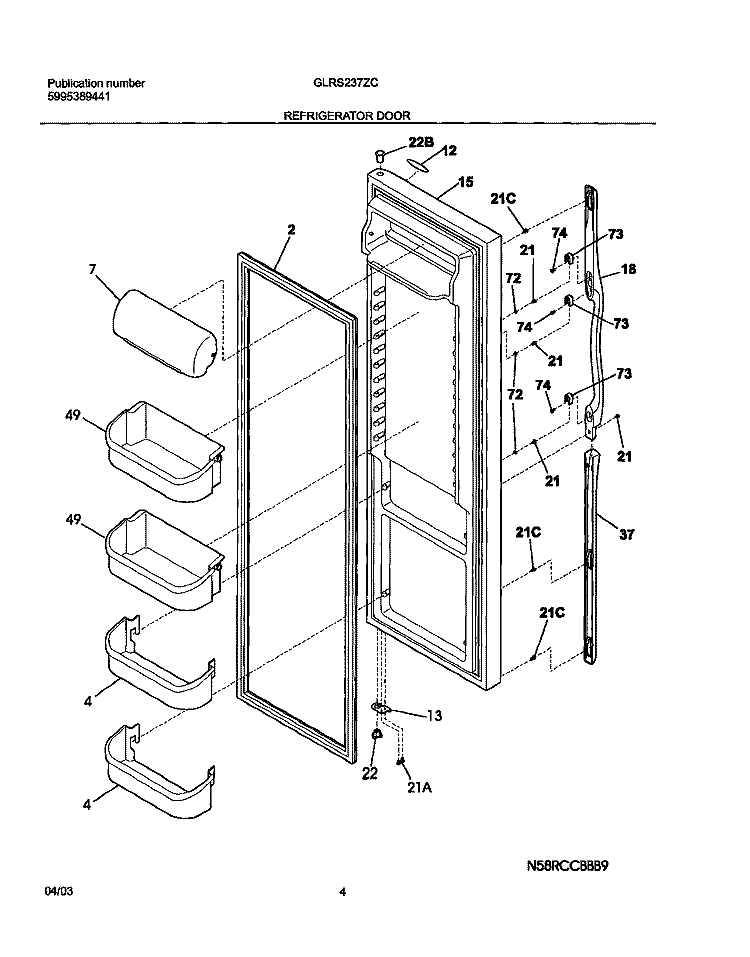 REFRIGERATOR DOOR Diagram and Parts List for GLRS237ZCB0  Frigidaire Refrigerator