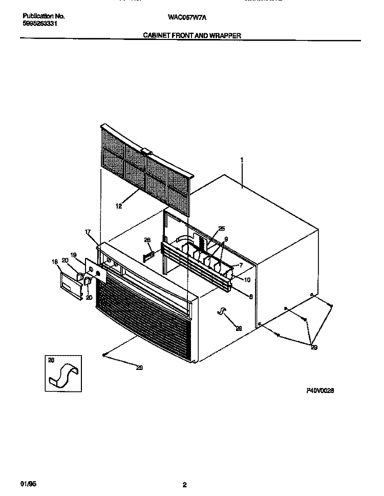 CABINET FRONT AND WRAPPER Diagram and Parts List for WAC067W7A1  Frigidaire Air Conditioner
