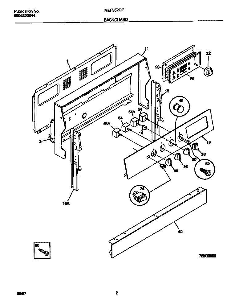 BACKGUARD Diagram and Parts List for MEF352CFSA  Frigidaire Range