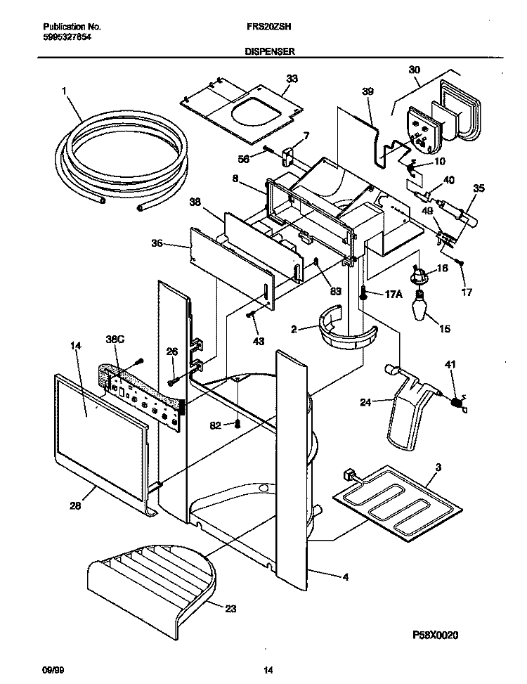 ICE DISPENSER Diagram and Parts List for FRS20ZSHB3  Frigidaire Refrigerator