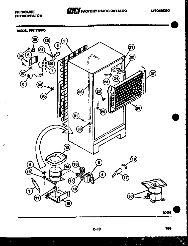 SYSTEM AND AUTOMATIC DEFROST PARTS Diagram and Parts List for FPI17TFH0  Frigidaire Refrigerator