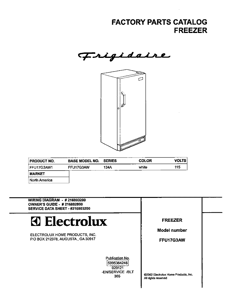 COVER Diagram and Parts List for FFU17G3AW1  Frigidaire Freezer