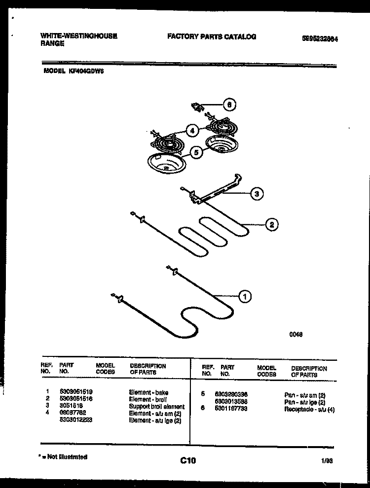 BROILER PARTS Diagram and Parts List for KF404GDW6  Frigidaire Range