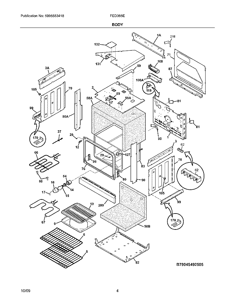 BODY Diagram and Parts List for FED365EBF  Frigidaire Range