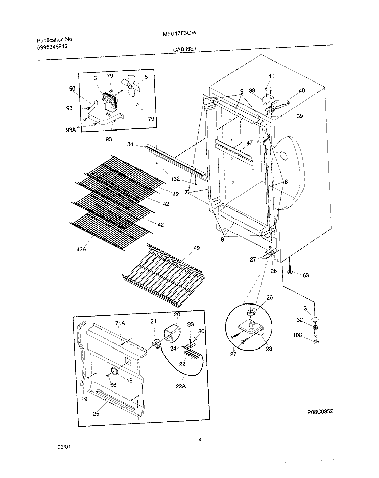 CABINET Diagram and Parts List for MFU17F3GW8  Frigidaire Freezer