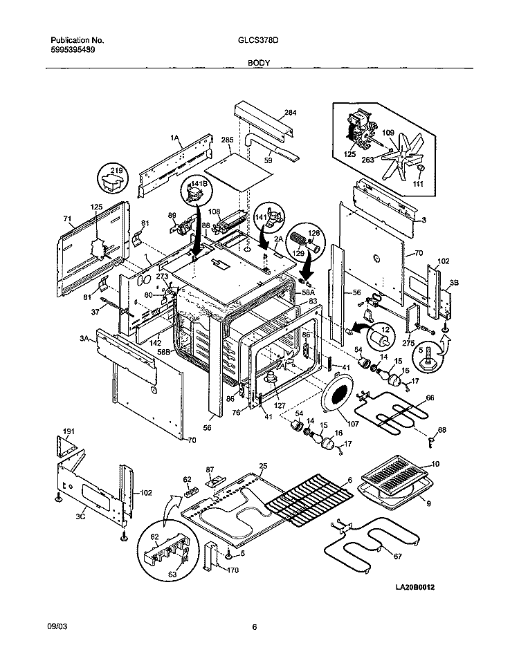 BODY Diagram and Parts List for GLCS378DSA  Frigidaire Range