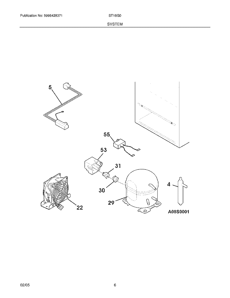 SYSTEM Diagram and Parts List for ST15G0  Electrolux Freezer