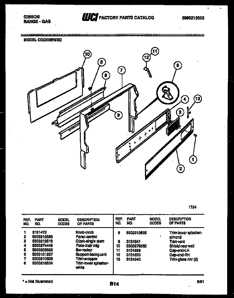 BACKGUARD Diagram and Parts List for CGC2M5WXC  Gibson Range