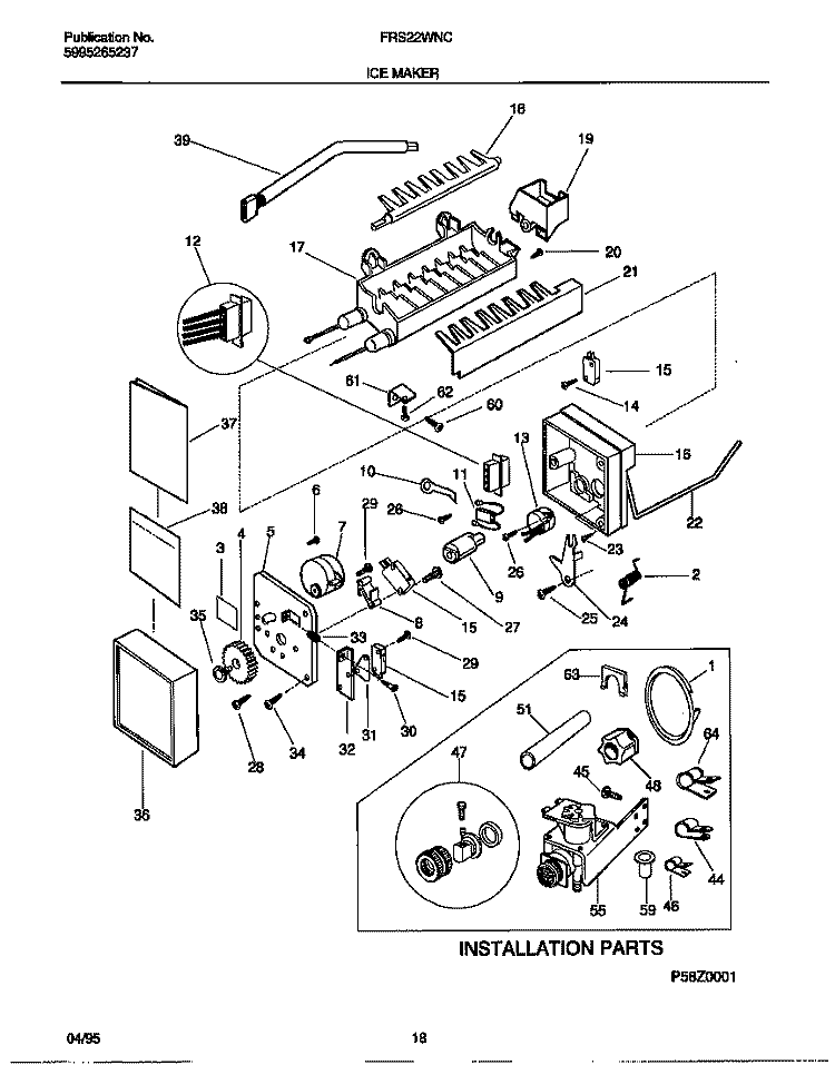 ICE MAKER Diagram and Parts List for FRS22WNCW0  Frigidaire Refrigerator