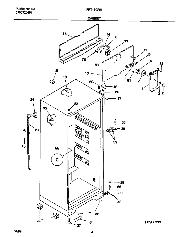 CABINET Diagram and Parts List for FRT13GRHD0  Frigidaire Refrigerator