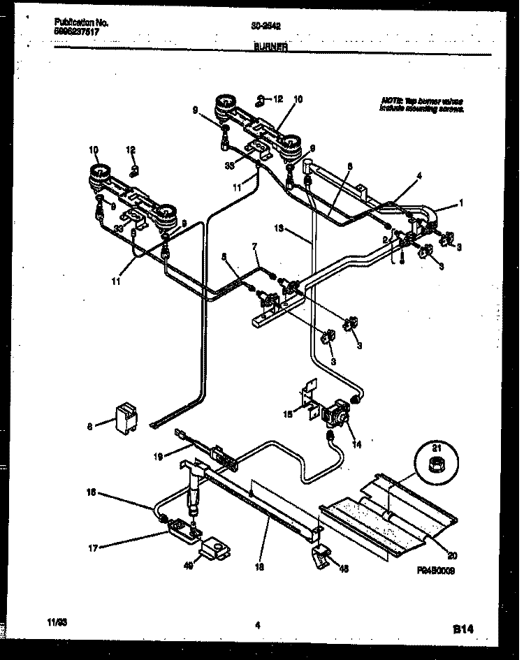 BURNER PARTS Diagram and Parts List for 30-2542-00-02  Tappan Range