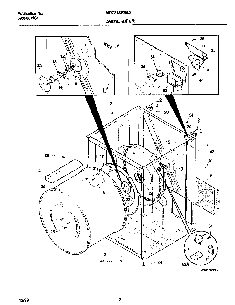 DRY CAB, HEATER Diagram and Parts List for MDE336RES2  Frigidaire Dryer