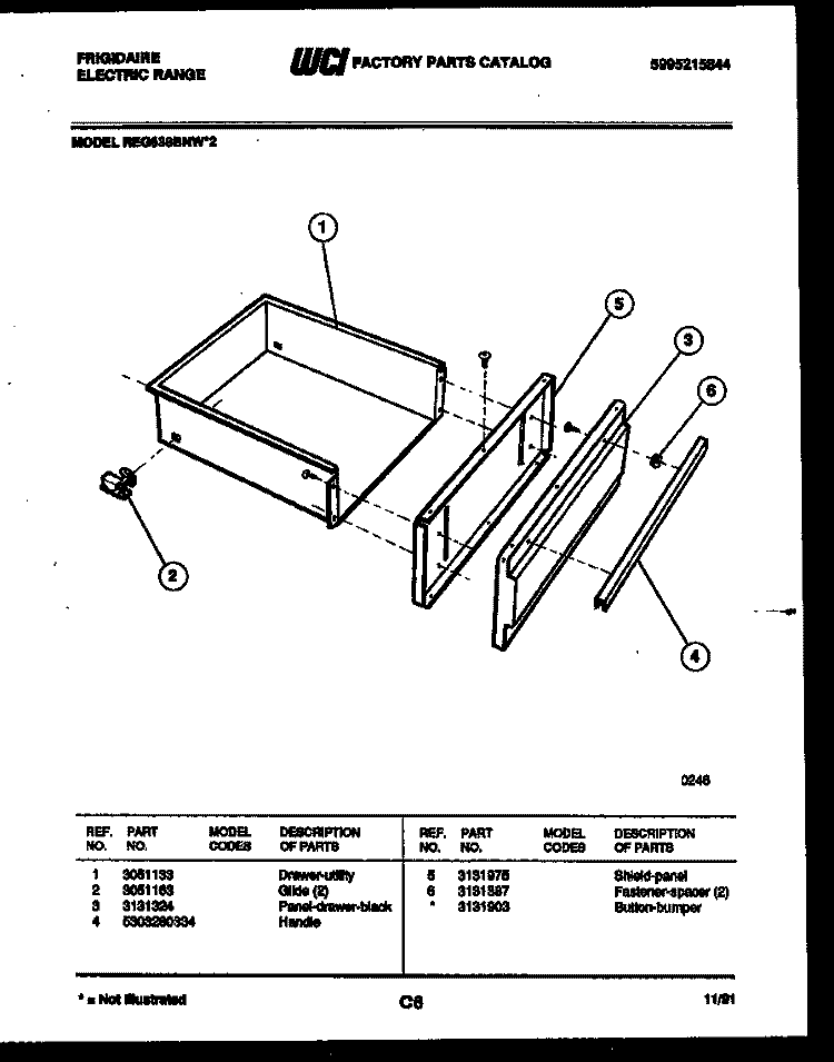 DRAWER PARTS Diagram and Parts List for REG638BNL2  Frigidaire Range