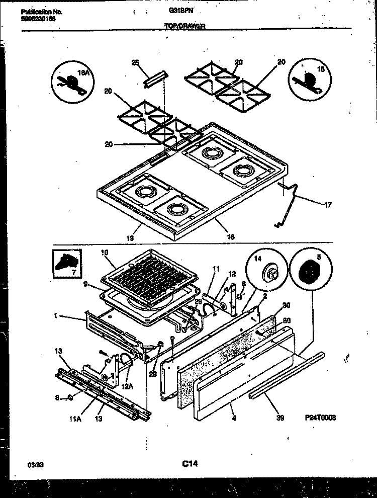COOKTOP AND BROILER DRAWER PARTS Diagram and Parts List for G31BPNW6  Frigidaire Range