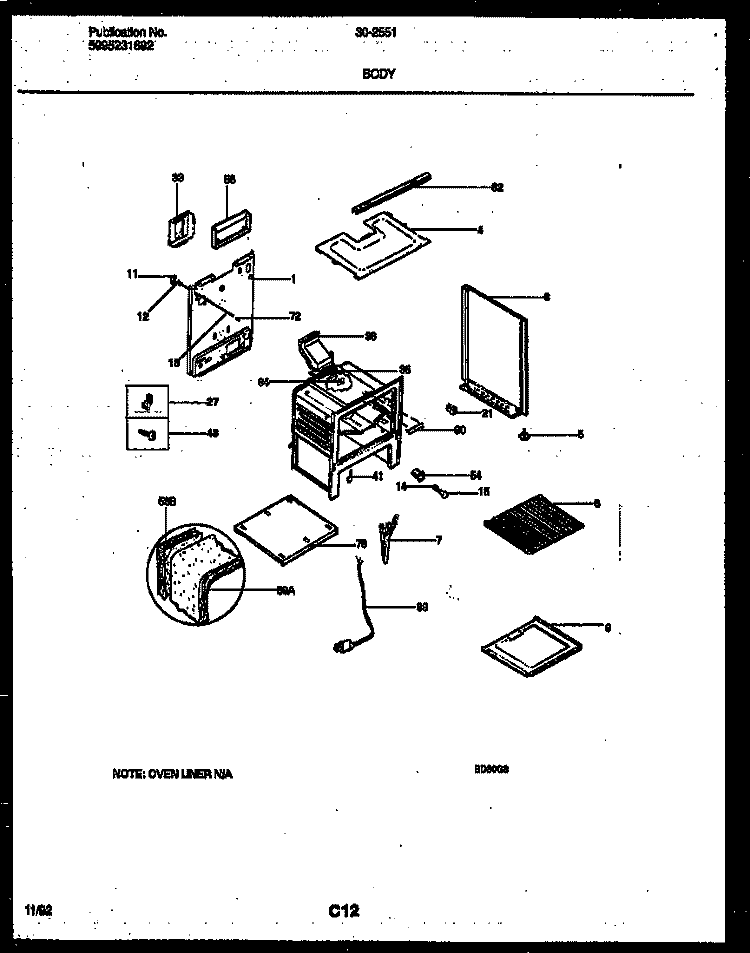 BODY PARTS Diagram and Parts List for 30-2551-00-04  Tappan Range