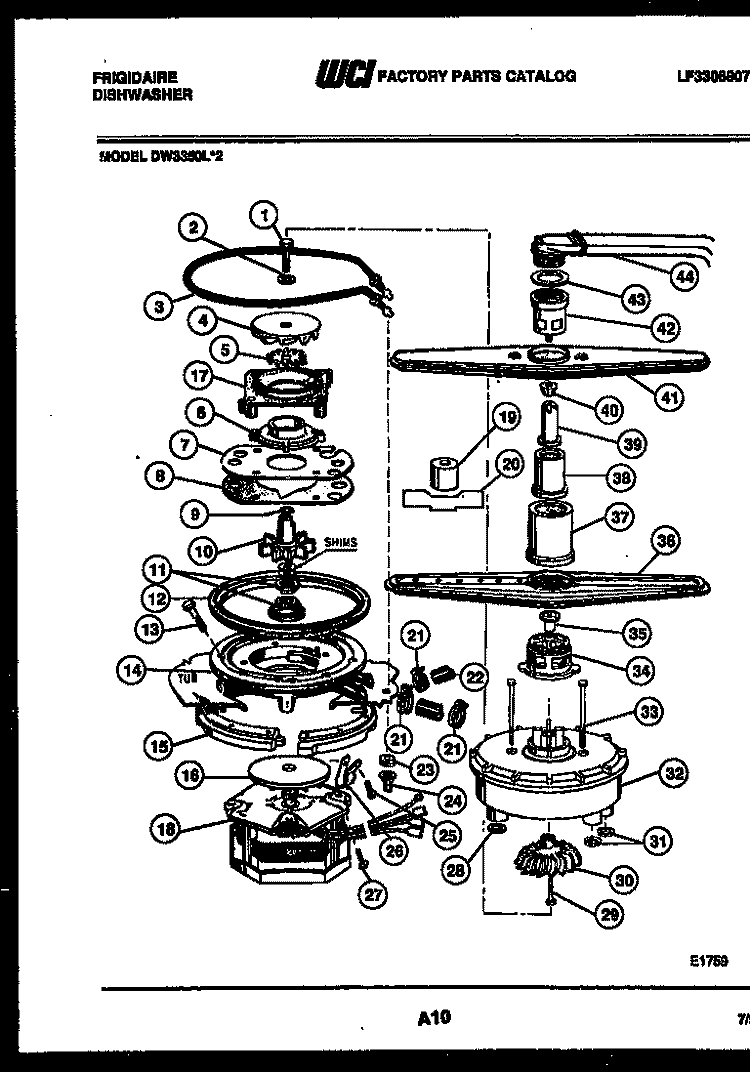 MOTOR PUMP PARTS Diagram and Parts List for DW3350LW2  Frigidaire Dishwasher