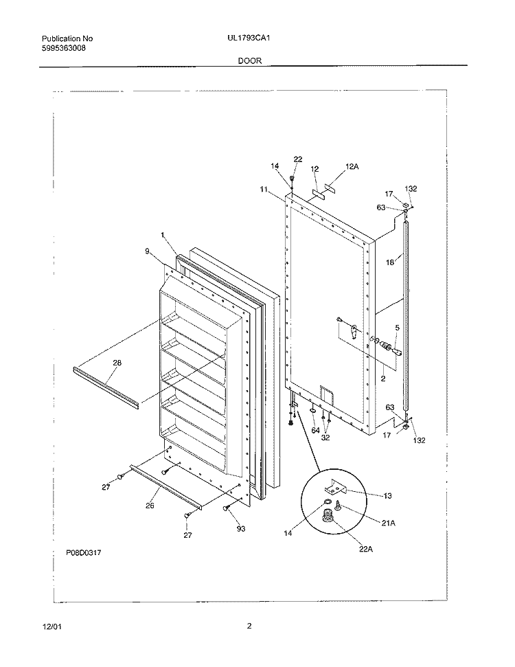 DOOR Diagram and Parts List for UL1793CA1  Electrolux Freezer