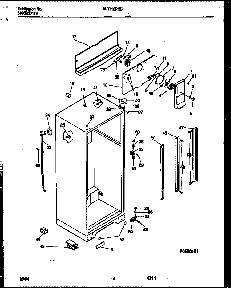 CABINET PARTS Diagram and Parts List for MRT18PNBW0/Z0  Frigidaire Refrigerator