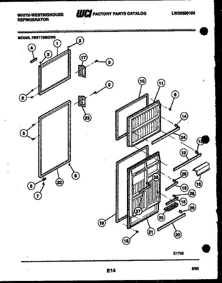 DOOR PARTS Diagram and Parts List for PRT173MCF0  Frigidaire Refrigerator