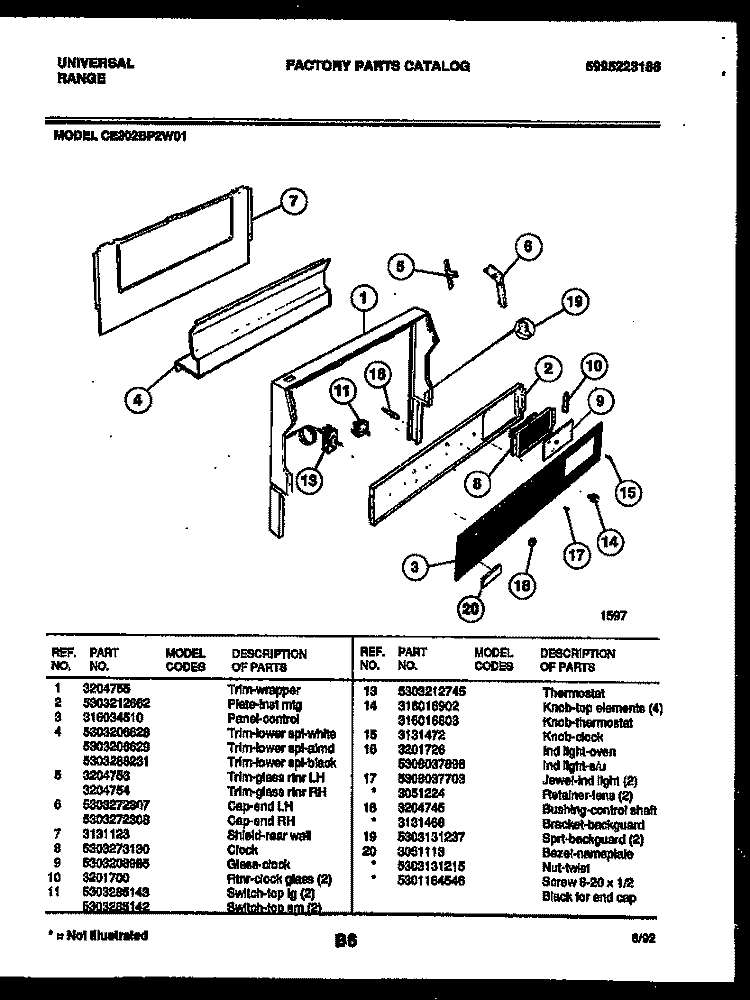 BACKGUARD Diagram and Parts List for CE302BP2D1  Frigidaire Range