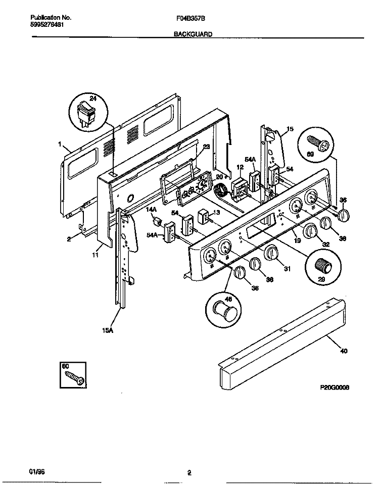 BACKGUARD Diagram and Parts List for F04B357BDE  Frigidaire Range