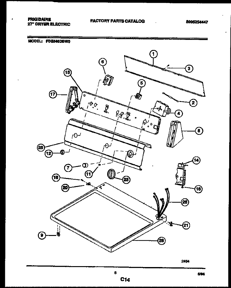 CONSOLE AND CONTROL PARTS Diagram and Parts List for FDE546DBW0  Frigidaire Dryer