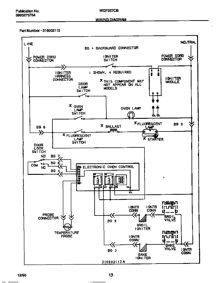 WIRING DIAGRAM Diagram and Parts List for WGF357CBSB  Frigidaire Range