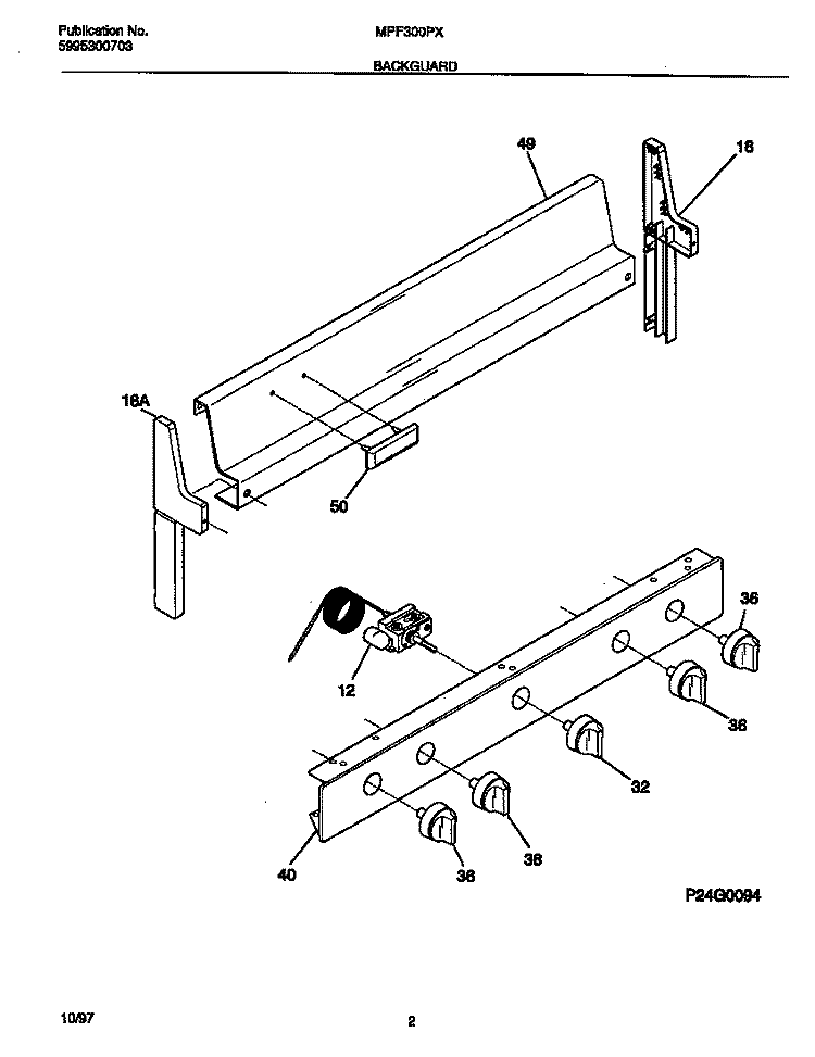 BACKGUARD Diagram and Parts List for MPF300PXWC  Frigidaire Range