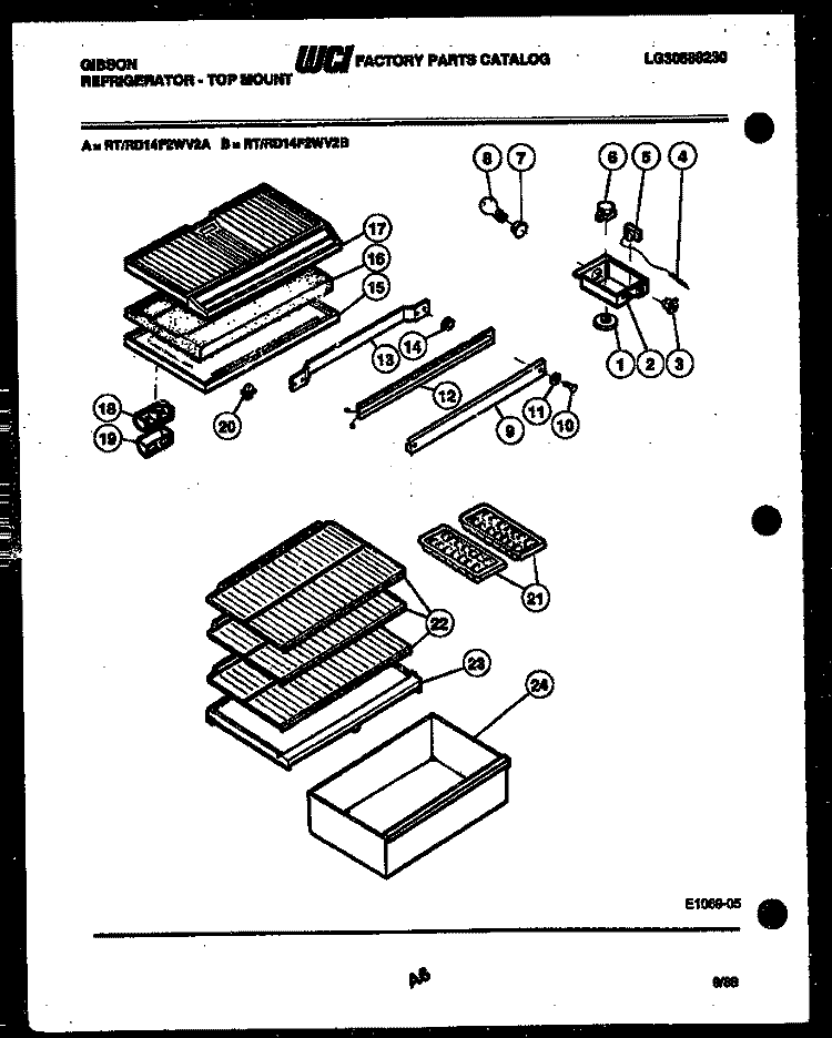 SHELVES AND SUPPORTS Diagram and Parts List for RD14F2WV2B  Gibson Refrigerator