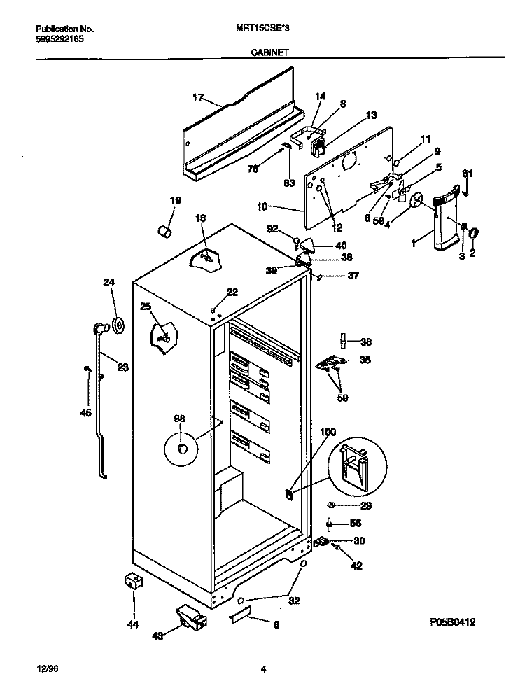 CABINET Diagram and Parts List for MRT15CSEW3  Frigidaire Refrigerator