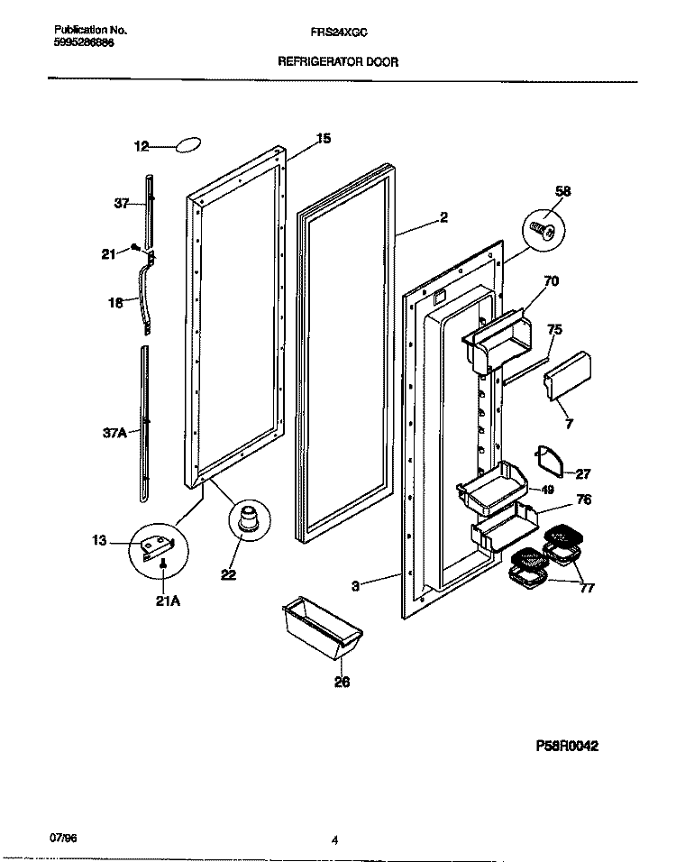 REFRIGERATOR DOOR Diagram and Parts List for FRS24XGCB3  Frigidaire Refrigerator