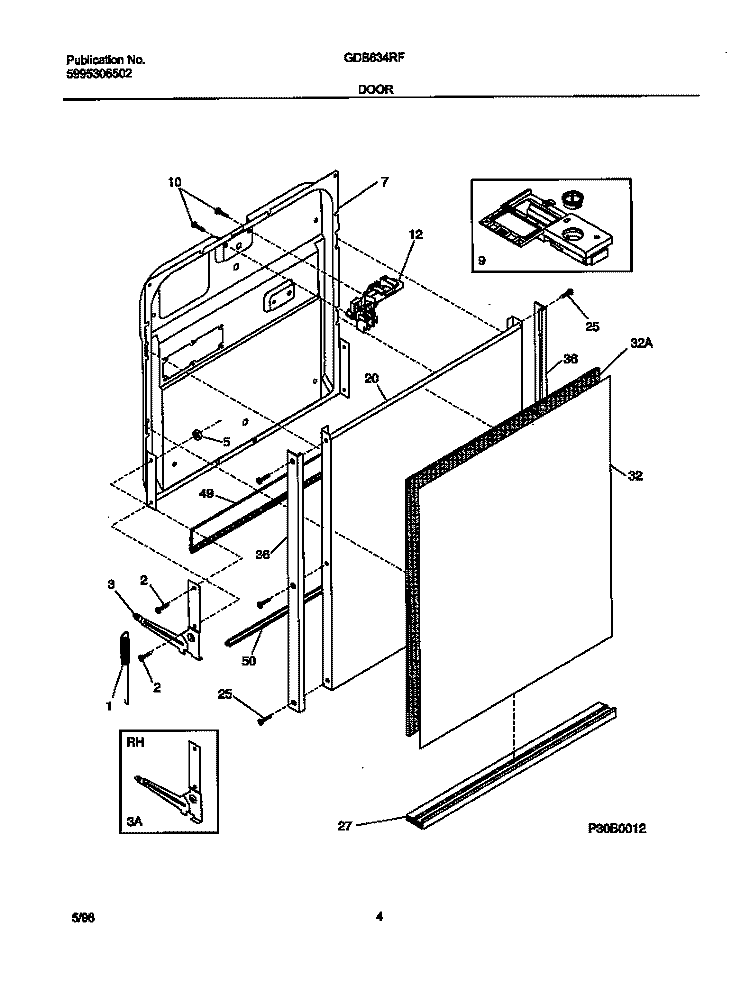 DOOR Diagram and Parts List for GDB634RFS1  Gibson Dishwasher